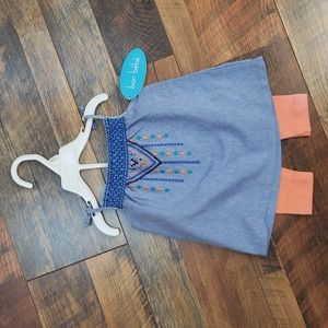 NWT Bon Bebe Blue Embroidered Tank and Orange Cotton Leggings, Size 0-3 Months